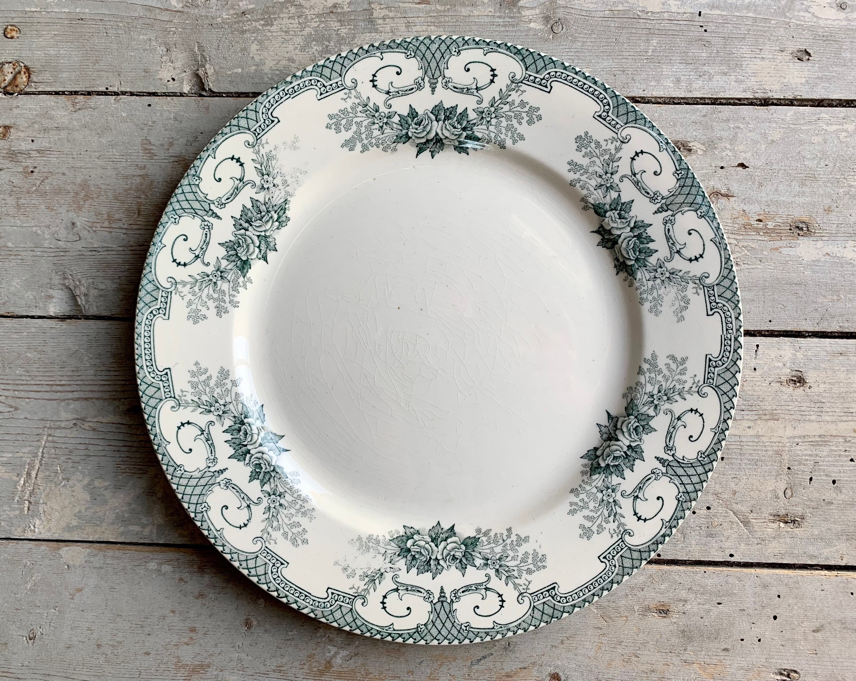 1900S ~ Ironstone Terre de Fer Dinner Plate French Antique Made in France By Les Ets. Debray Model C