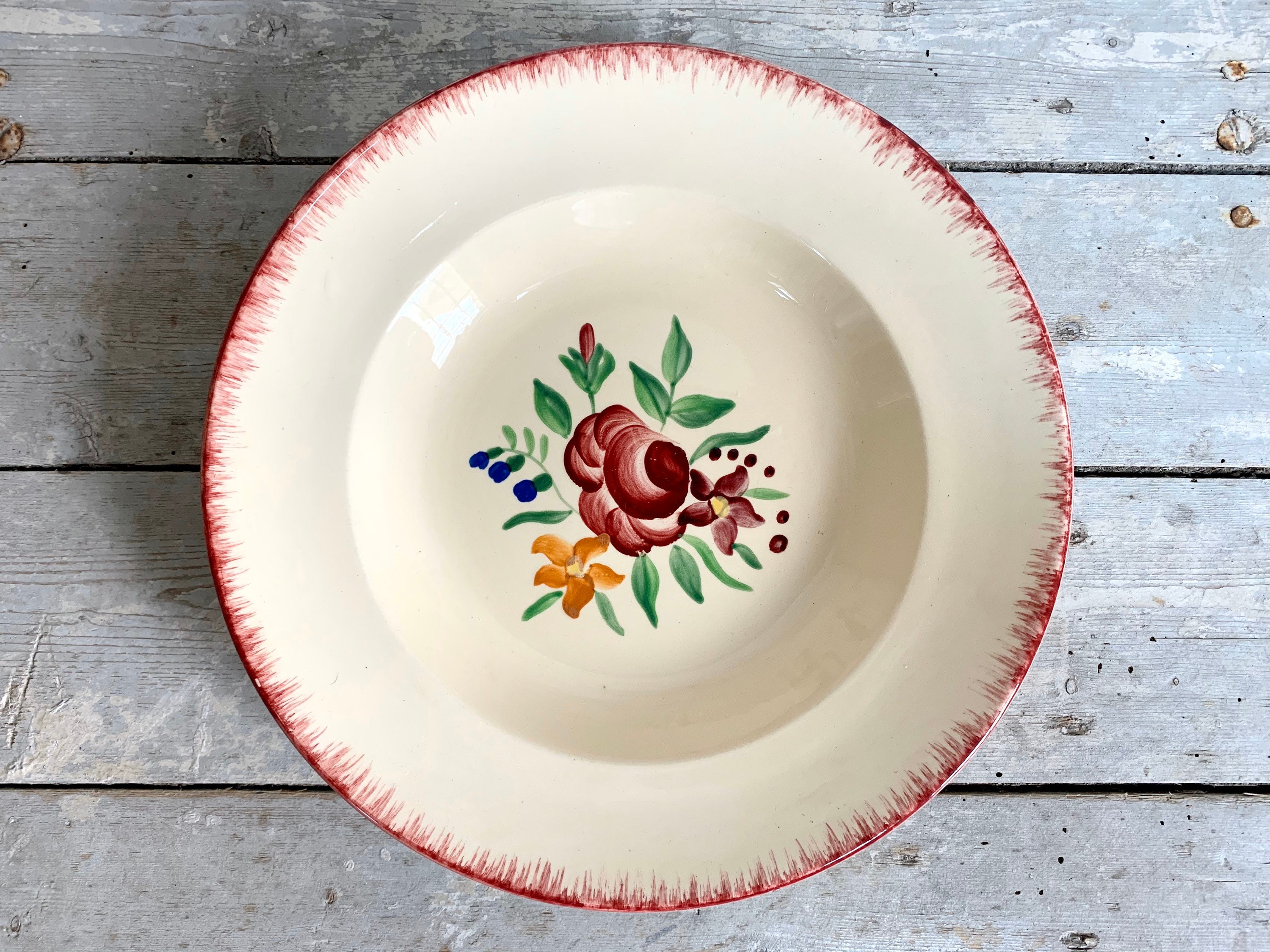 1930S ~ Soup Plate Vintage Made in France By Longchamp Model Lannion Floral Pattern