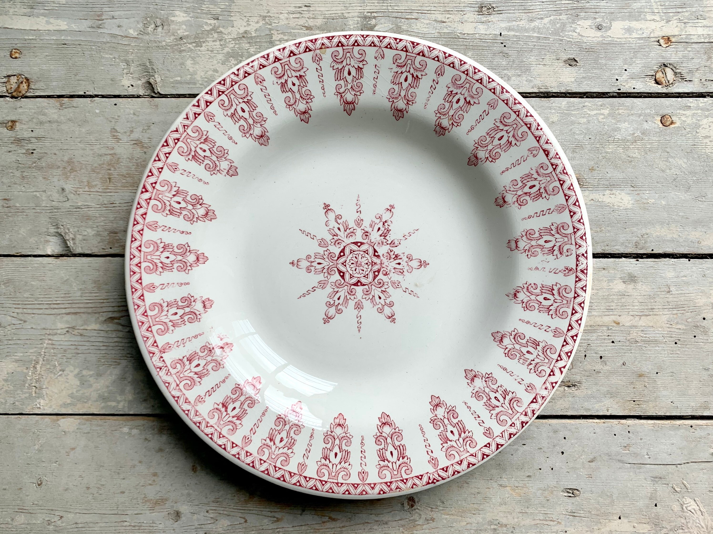 1880S ~ Ironstone Terre de Fer Soup Plate French Antique Made in France By Gien - Model Annam Arabes