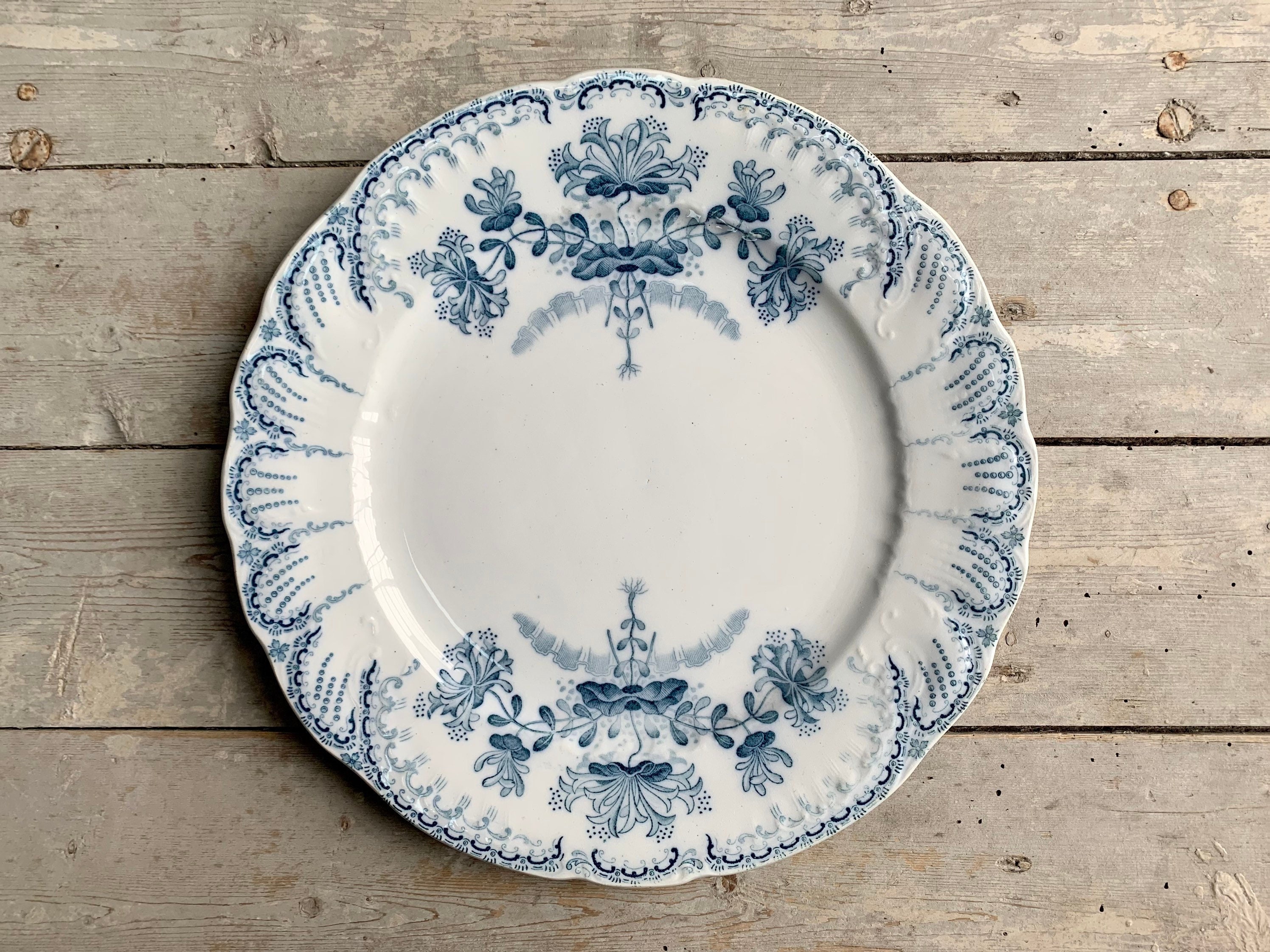 1900S ~ Ironstone Terre de Fer Plate French Antique Made By Saint Amand & Hamage Nord Model Regence 