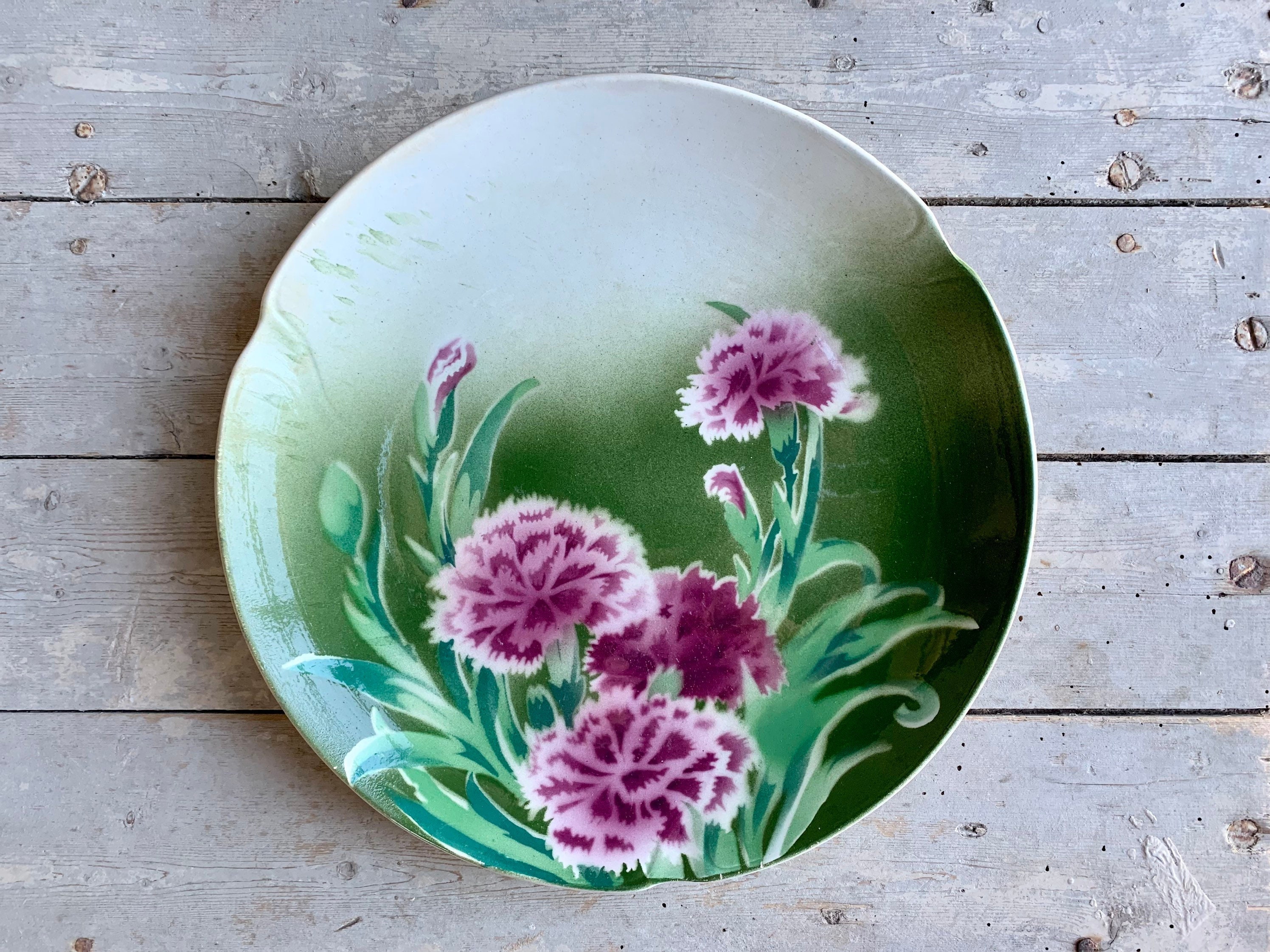 1940S ~ Ironstone Terre de Fer Plate French Antique Made in France By Gien Handmade Blueberry Flower