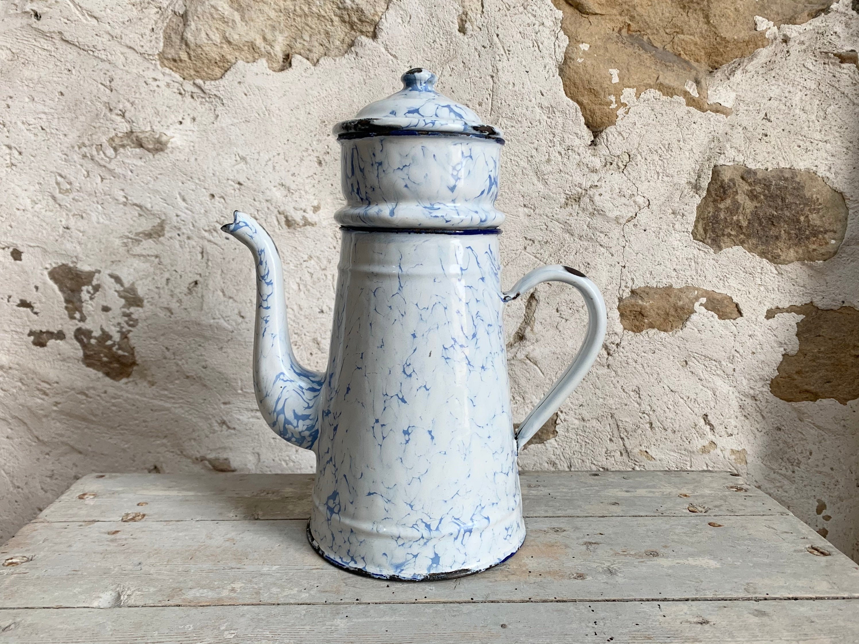 Irrigation / Enema / Douche Jug Vintage French Enamelware, Wall