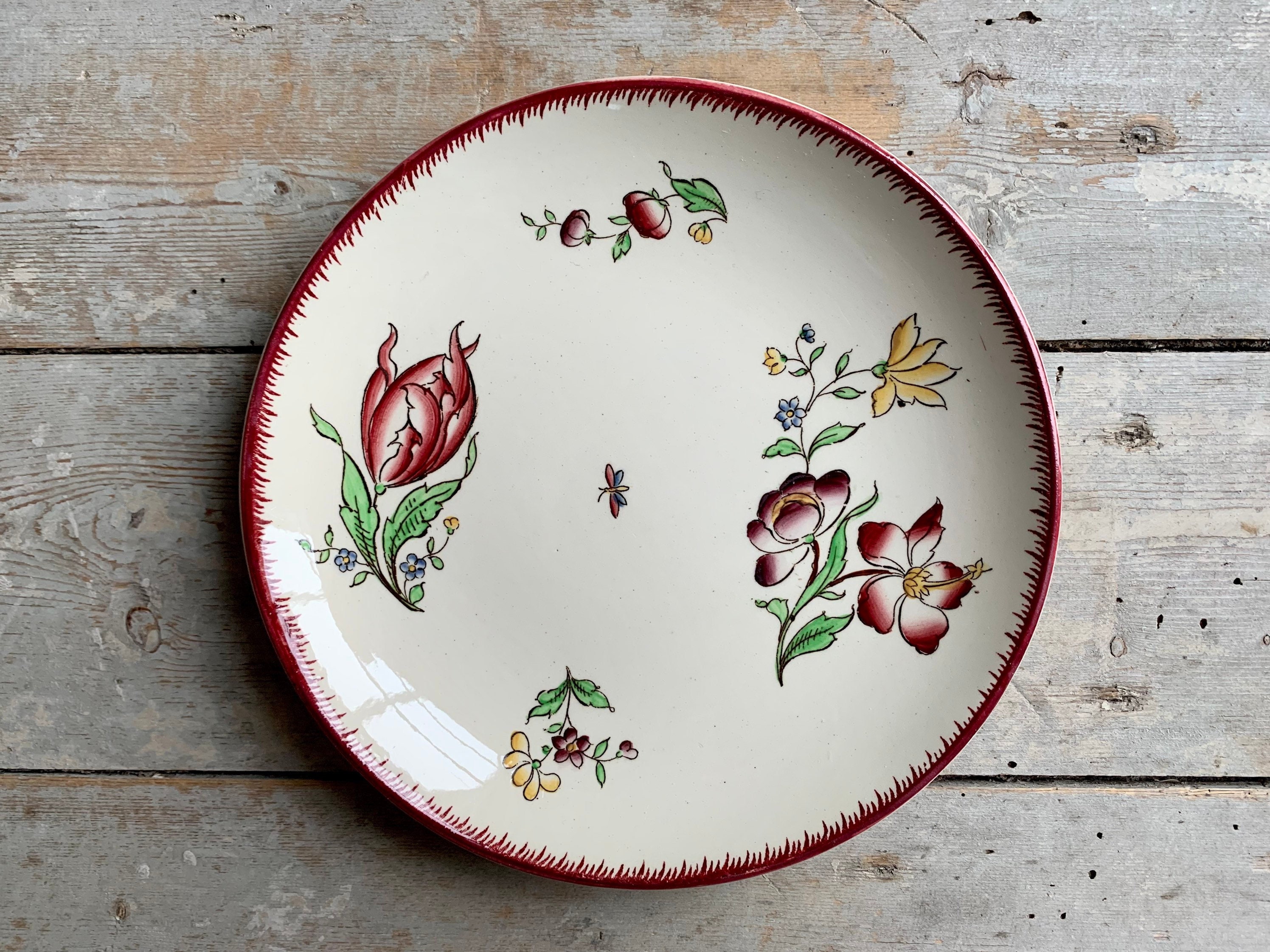 1920S ~ Ironstone Dessert Plate French Antique Made By Sarreguemines Model Strasbourg Polychrome Flo