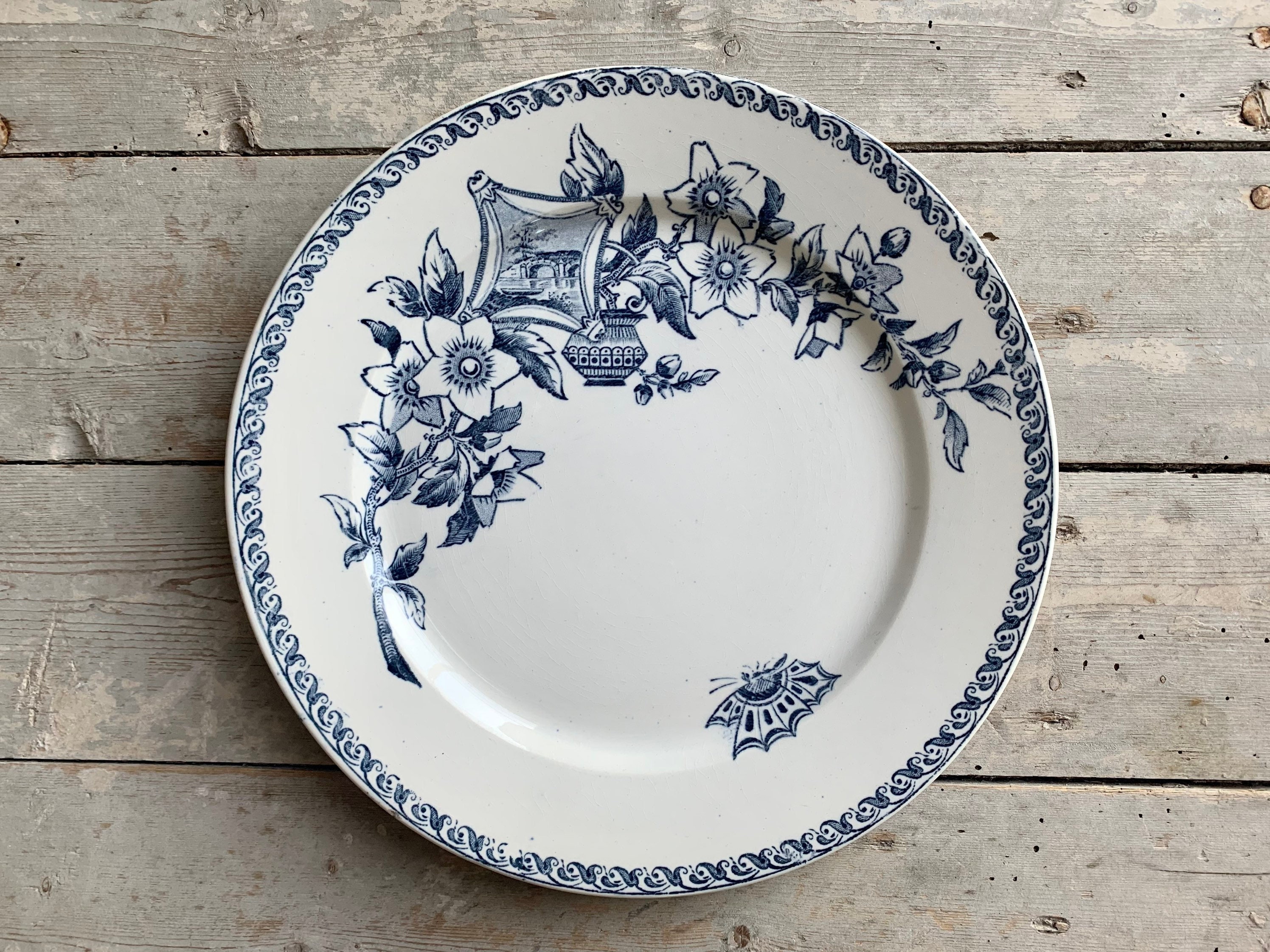 1900S ~ Ironstone Terre de Fer Dinner Plate French Antique Made in France By Sarreguemines Model Wal