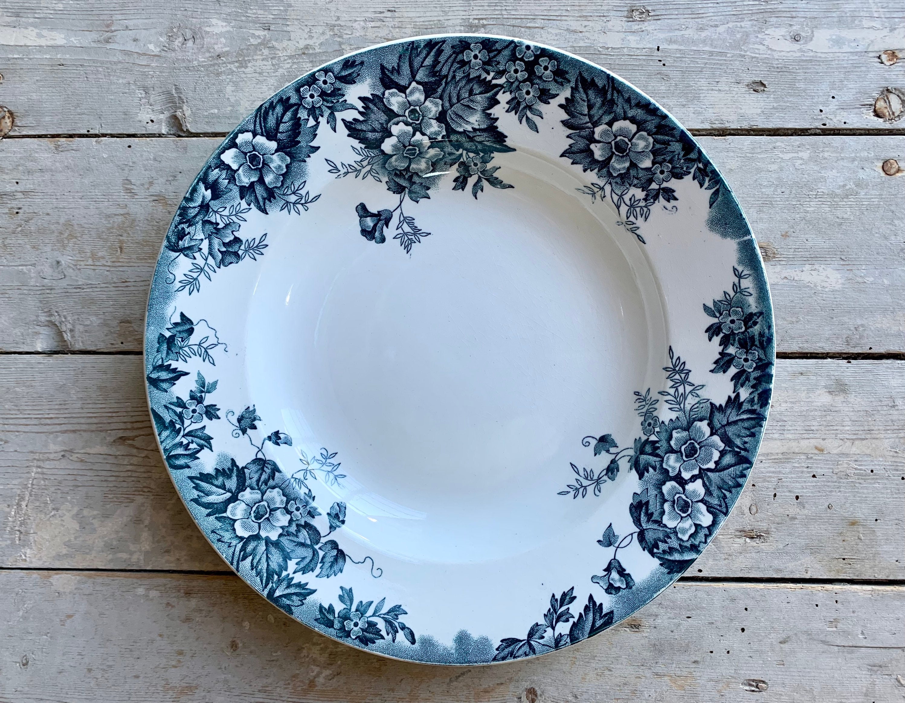 1900S ~ Ironstone Terre de Fer Soup Plate French Antique Made in France By St Amand Model Marie-Loui