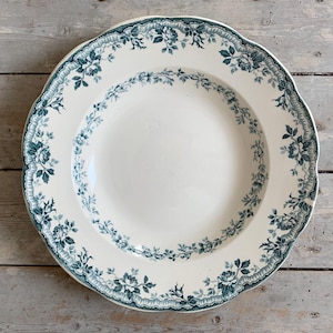 1880s ~ Ironstone Terre de fer Soup Plate ~ French Antique by Emile BOURGEOIS Grand Dépôt Luxury Store ~ Decorated with roses and ribbons
