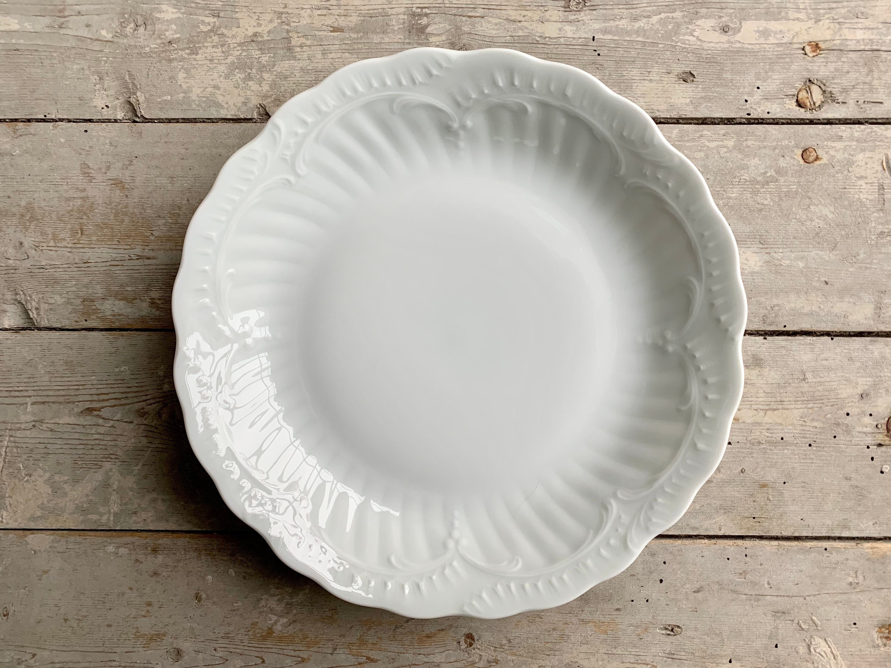 1940S ~ Limoges Porcelain Soup Plate Made in France By Chastagner White Porcelain With Pearl Rocail 