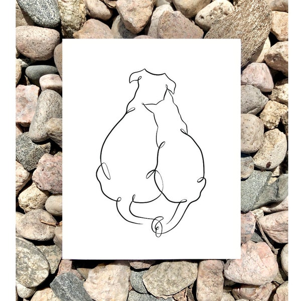 Minimalist Line Art Card, Dog and Cat, Sustainable, Eco-Friendly, Blank, Sympathy, Any Occasion