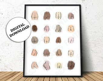 Funny Butt Art Print, Bathroom Wall Decor (Digital Download)