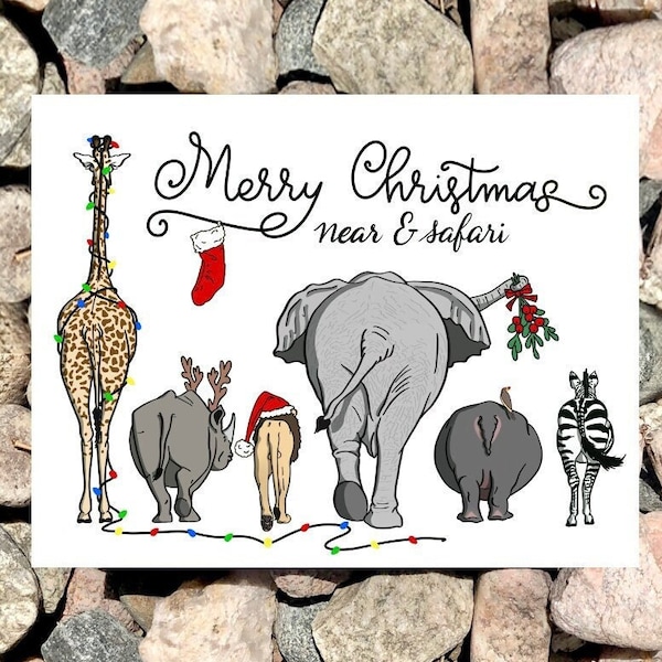 Merry Christmas, Happy Holidays, Funny Animal Cards, African Safari, Dogs, Cats, Farm Animals, Blank, Eco-Friendly