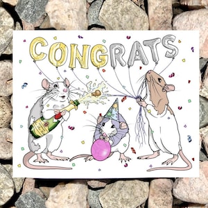 CongRATS!, Congratulations Greeting Card, Sustainable, Eco-Friendly, Rats, Punny, Funny, Animal Card