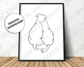 Minimalist Dog and Cat Line Art, Original Print, Wall Art, Gift, Digital Print Download, Digital Art