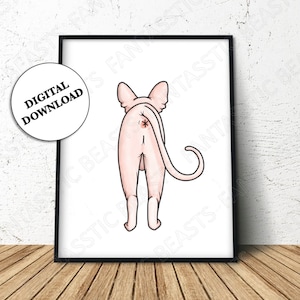 Sphynx Cat Butt, Original, Wall Art, Funny, Cute, Gift, Digital Print Download Digital Art