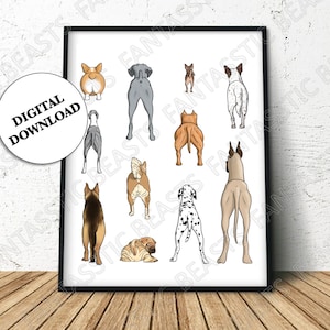 Can Butts, original perro impresión, arte de la pared, divertido, lindo, regalo, impresión digital descargar arte digital