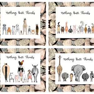 Nothing Butt Thanks, Assorted Thank You Card Pack, Dogs, Cats, Farm Animals, African Animals, Blank, Sustainable, Eco-Friendly