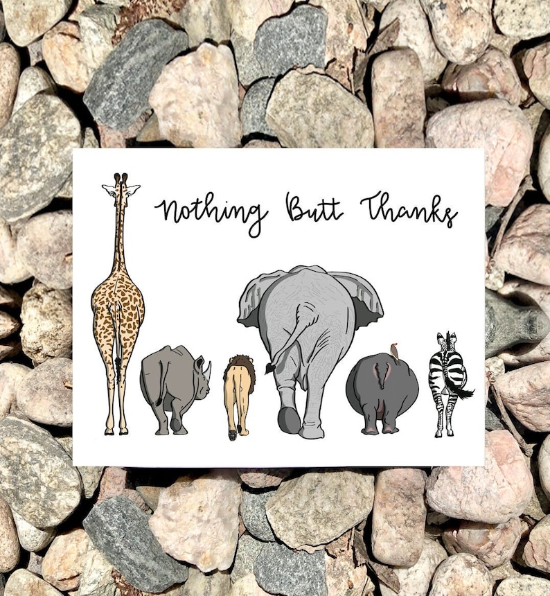 Nothing Butt Thanks, African Animal Butts, Greeting Card, Sustainable, Eco-Friendly, Humor, Cheer Up, Thank You, Happy, Funny image 1