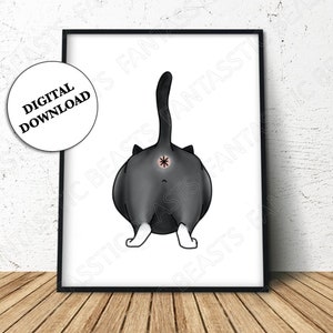 Fat Cat Butt, Original, Wall Art, Funny, Cute, Gift, Digital Print Download Digital Art