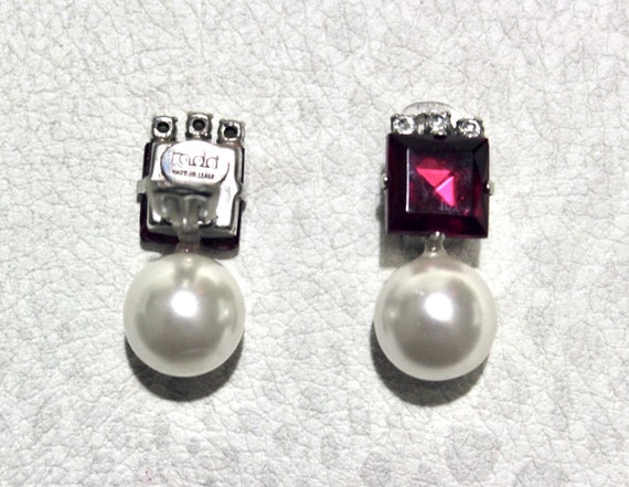 RADA’ Huge Earrings Pearl and fake rubies - Vintag