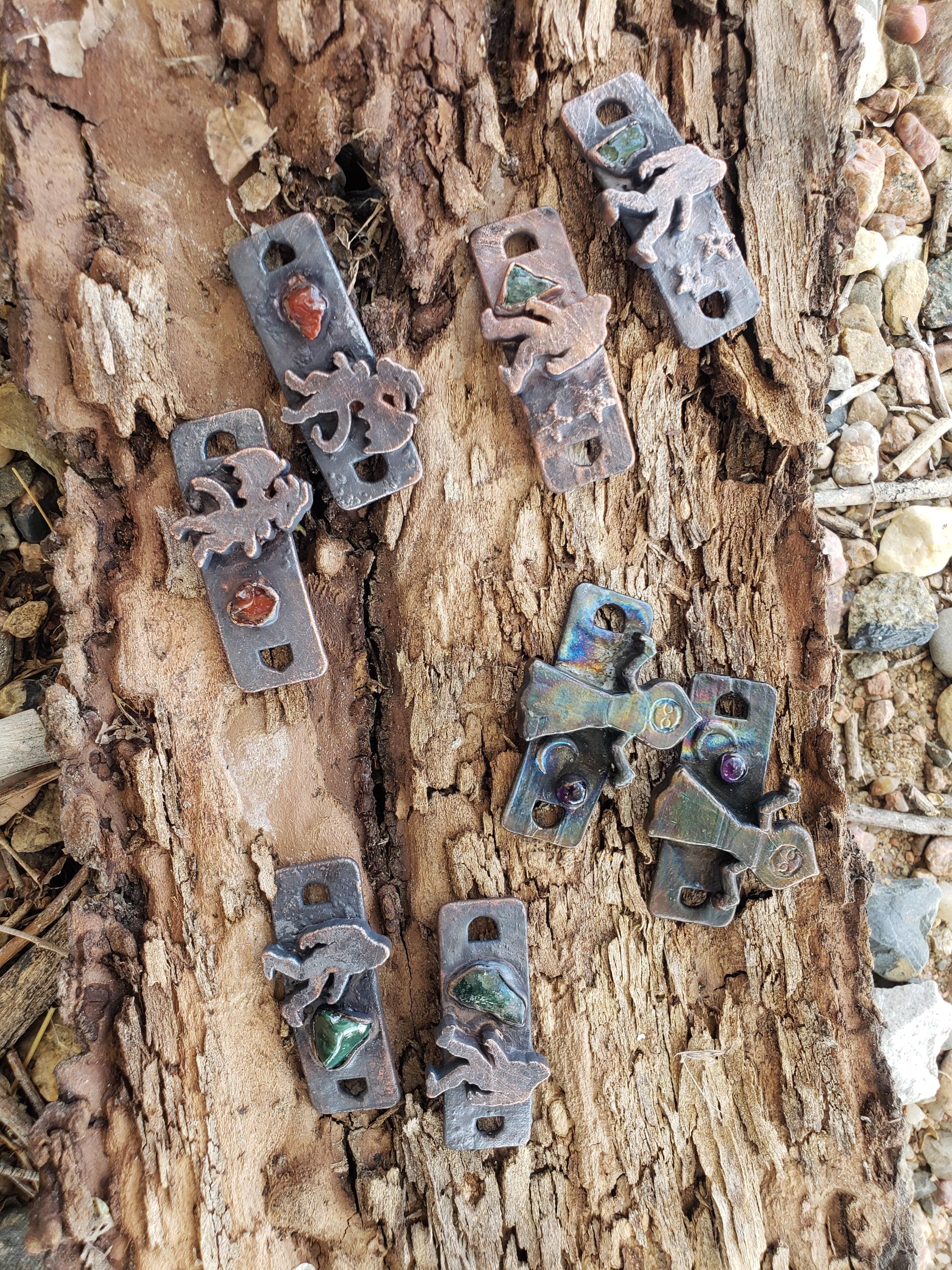 Handmade Copper Cryptid Boot Charms Sasquatch, Jersey Devil Flatwoods Monster Moss Agate, Carnelian & Amethyst Hiking Boot Accessori