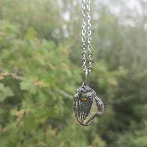Uranium Glass Cryptid Necklace, Mothman Pendant, Alien Grey Jewelry, Loveland Frogman, Dover Demon