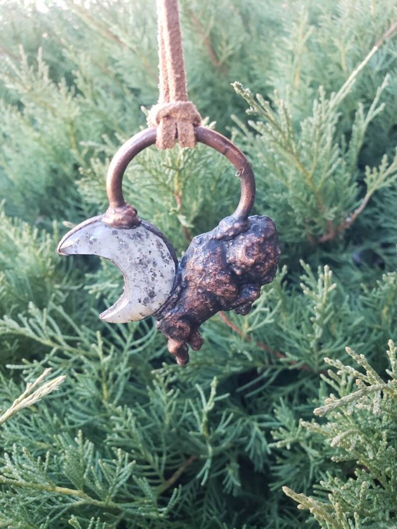 Black Sun Stone Moon Copper Bison Pendant