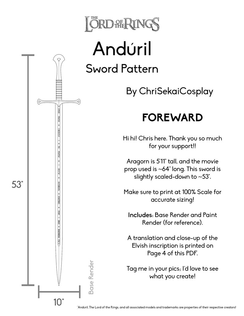 Lord of the Rings Aragorn's Anduril Sword Pattern for Cosplay - Etsy Australia