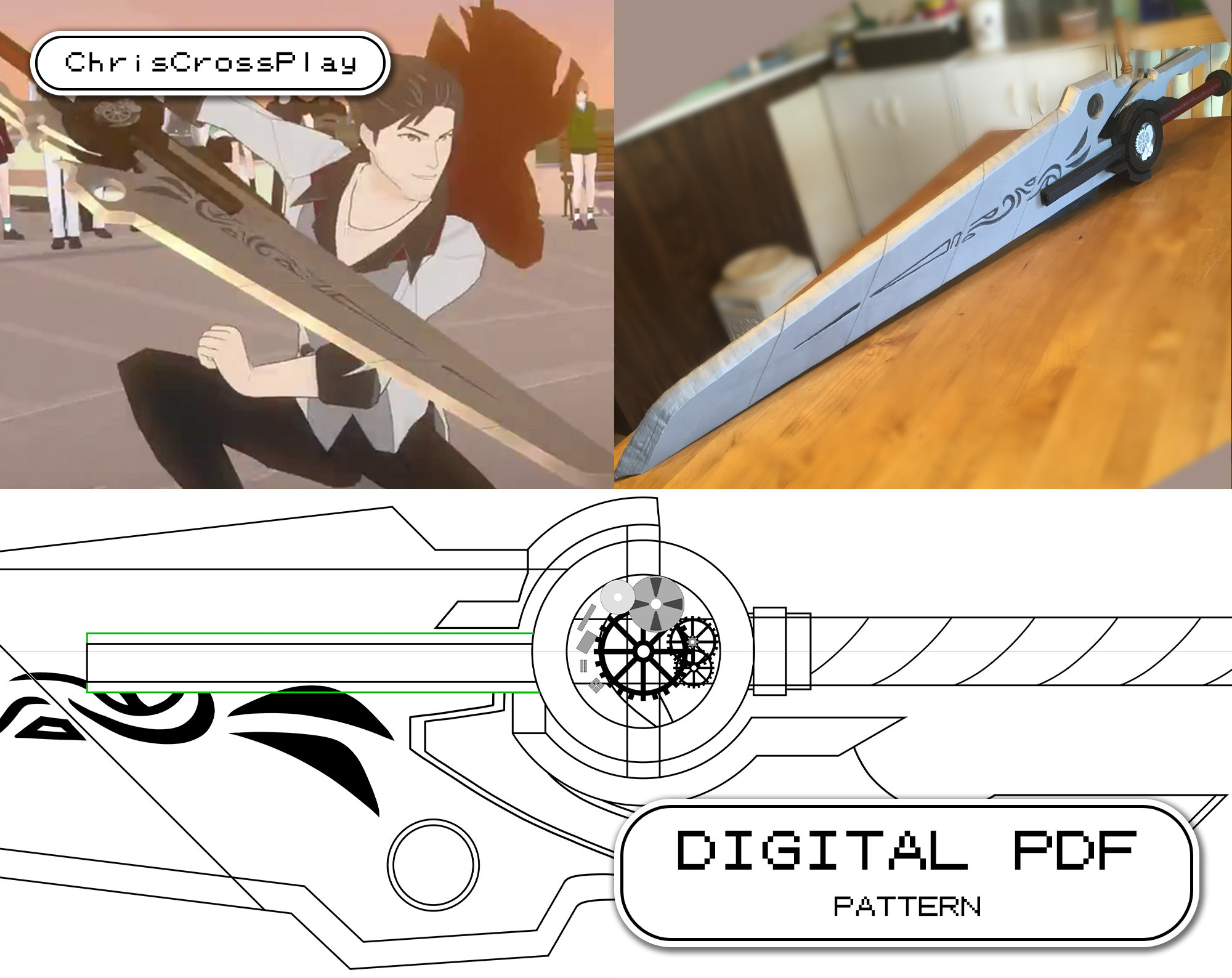 RWBY Qrow Harbinger Sword Pattern for Cosplay Etsy UK