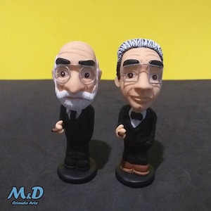 Sigmund Freud + Jacques Lacan / Handmade Figures / Cold Porcelain