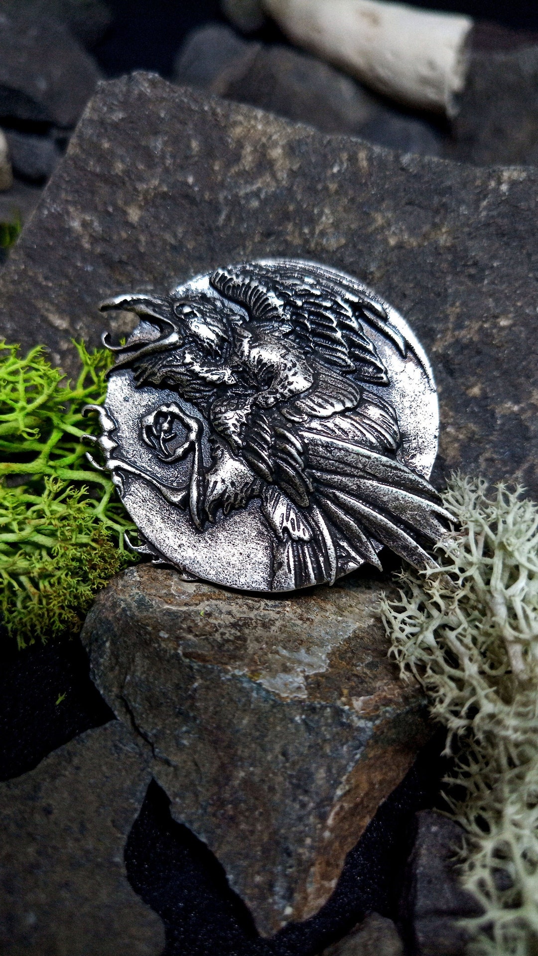 Raven Rune Celtic Brooch Unique Jewelry Moon Night Bird Corvus - Etsy