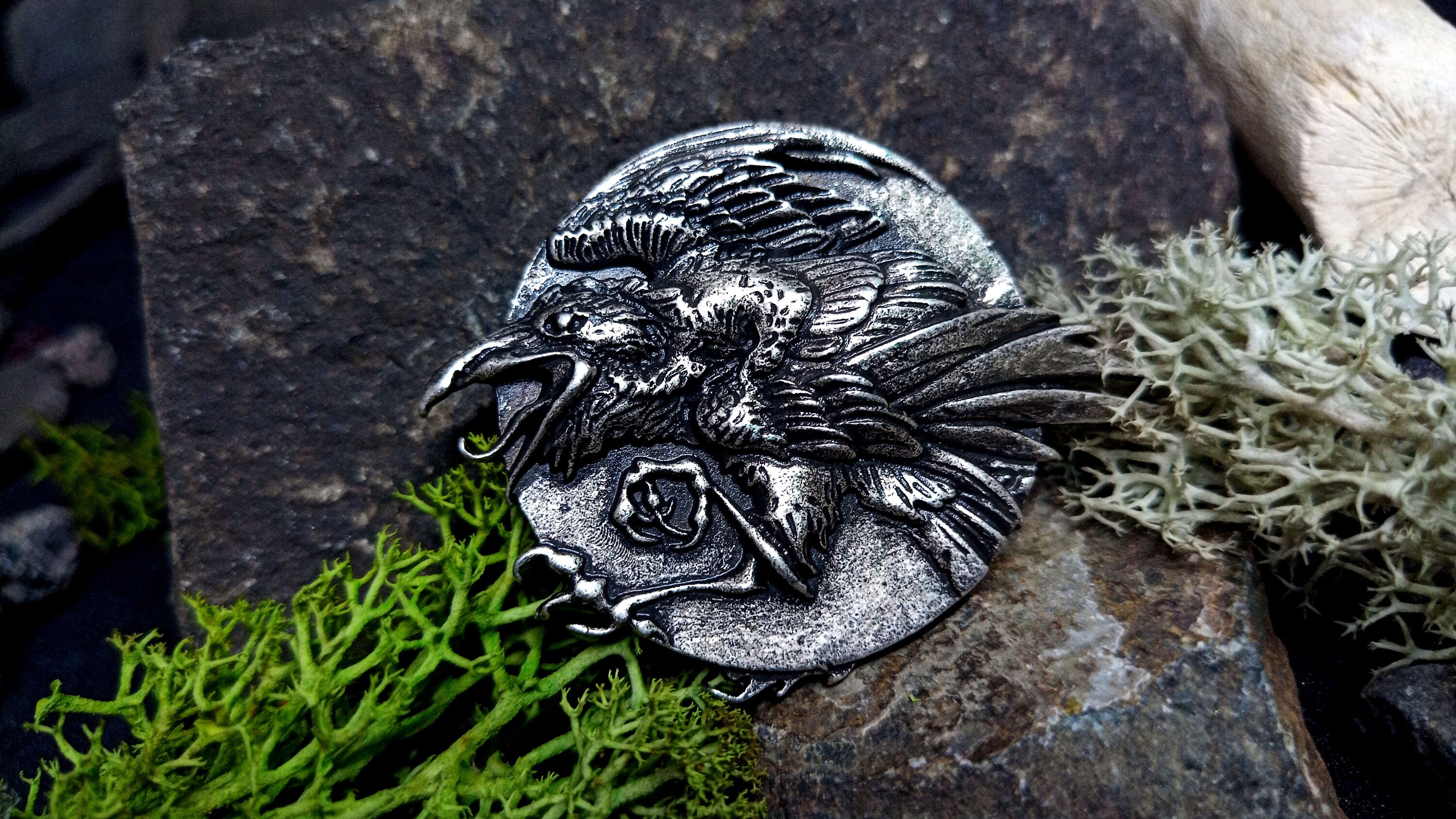 Raven Rune Celtic Brooch Unique Jewelry Moon Night Bird Corvus - Etsy