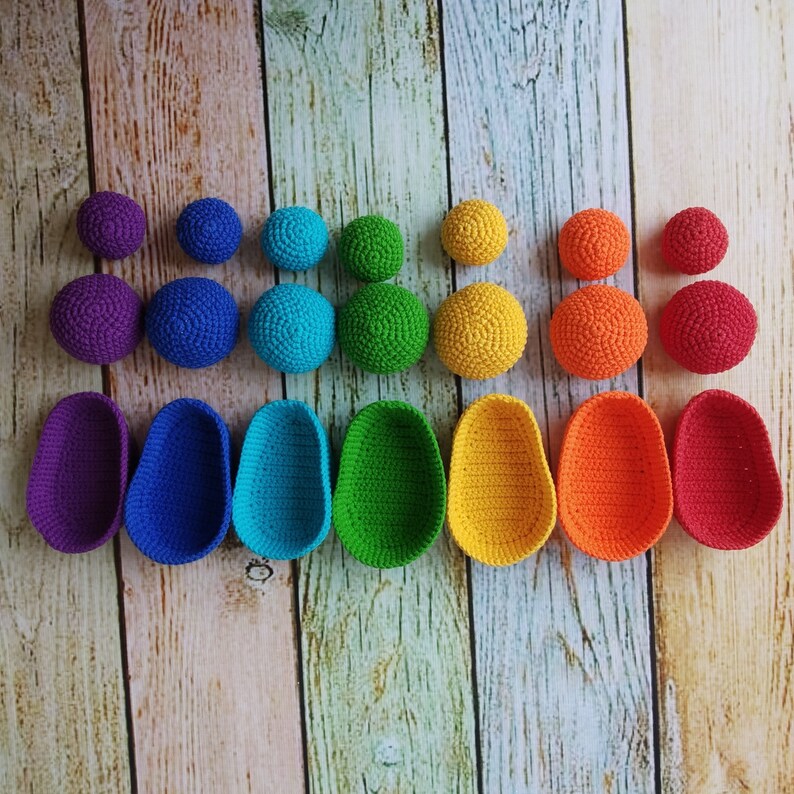 Rainbow ball sorting toy English CROCHET PATTERN. Montessori Etsy
