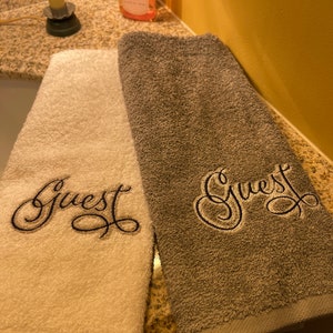 Guest Towel Embroidered Choice of Gray or White    Ready to Ship