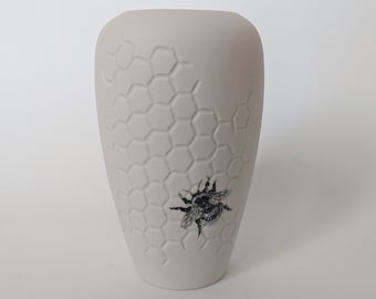 Ceramic Bee Vase - Porcelain Vase - Bumble Bee - Carved Honeycomb Decoration - Bee lover Gift - Tea Light Holder - Bee Themed Home Decor