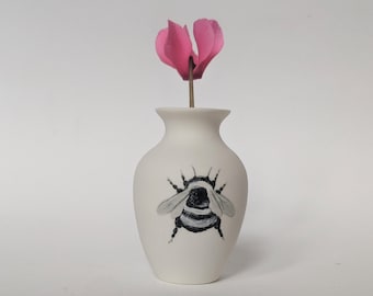 Small Bee Vase - Bee Gifts - Black and White - Porcelain Vase - Bee Lover - Ceramic Home Décor - Black and White Interior Design - Bee Décor