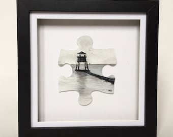 Cornice faro dipinta a mano - Pezzo di puzzle dipinto - Pezzo di puzzle gigante - Dipinto faro - Faro di Harwich - Arte murale faro