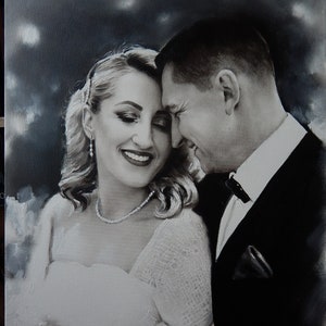 Custom portrait from a photo, Wedding Portrait, Portrait for Gift, Portrait of Couple, Black oil paint on stretched canvas