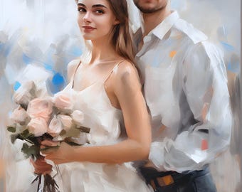 Custom Painting From Photo, Digital Portrait, Portrait From Your Photo,  Personalized Portrait, Print on canvas with partial manual work