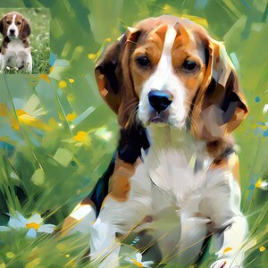Painted Dog portrait, custom pet portrait from photo, pet memorial painting from photo, Print on canvas with partial manual work