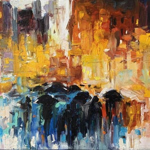 Rainy evening, Impressionism, One-of-a-kind Artwork, Hand painted, Contemporary art, Oil Painting, expressive style, Original Art