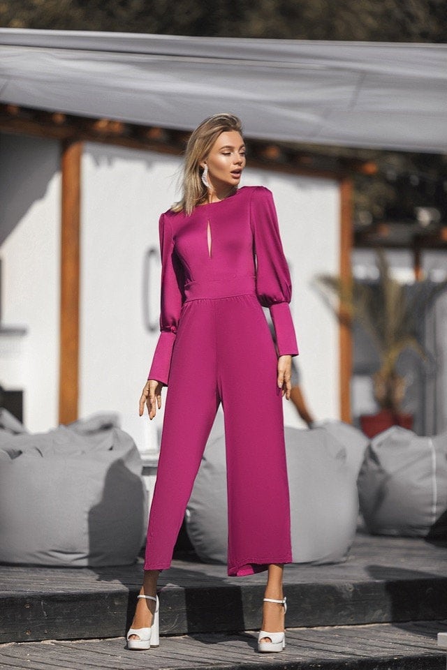 Elegant Women Jumpsuit With Long Sleeves and Midi Lengths. - Etsy