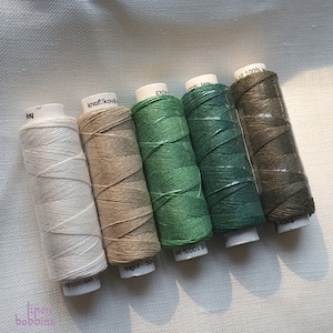 Five spools of linen thread - green shades set greens colourway sewing lace jewelry AhankAart