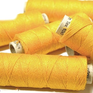 5/10/20 Yellow Spools of Linen Thread, hand & machine quilting sewing craft lace jewelry 100% linen, Linen Bobbins AhankA art