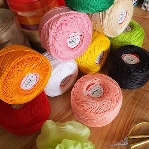 Pearl Crochet Thread size 5 Mercerized Cotton Yarn, 10 colors, fine thread MAJA 5, cotton ball, gift for crochet lover, AhankA art