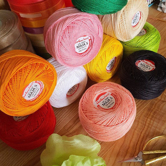 Pearl Crochet Thread Size 5, Mercerized Cotton Yarn, Fine Thread MAJA, 50g  / 1,76 Oz. Cotton Ball, Gift for Crochet Lover, Cotton Skeins 