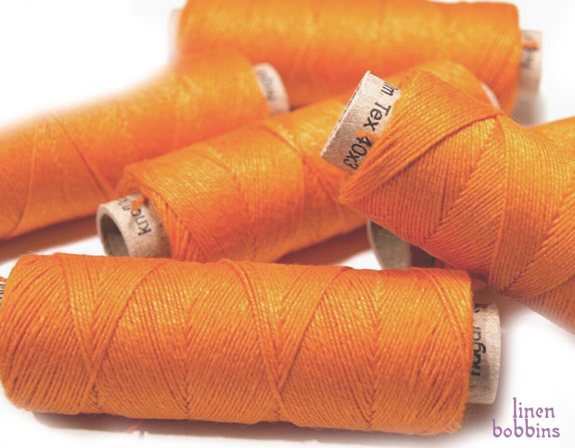 5/10/20 Orange Spools of Linen Thread, Hand & Machine Quilting Sewing