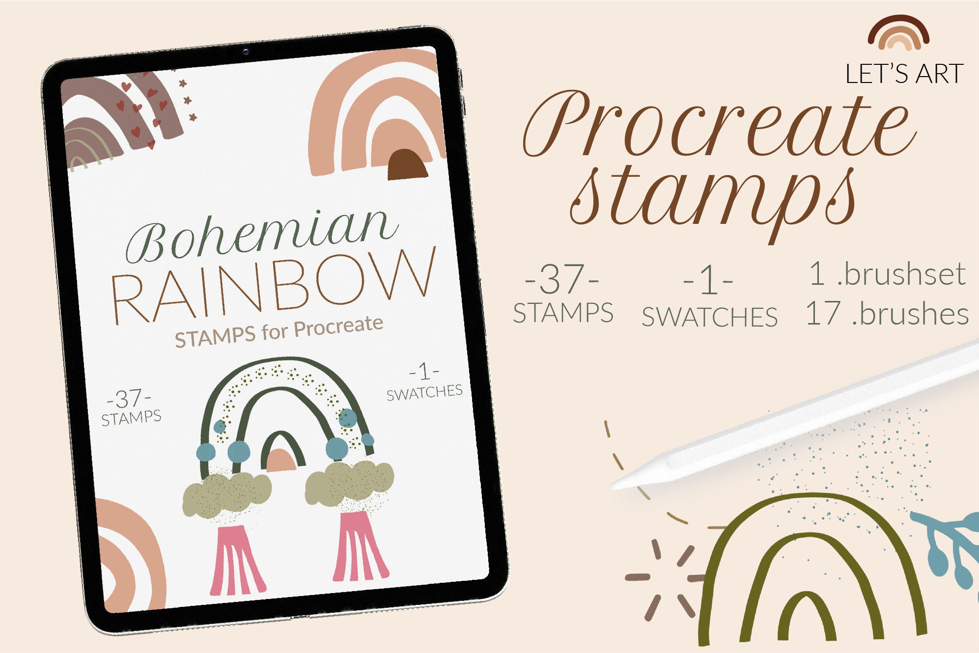 Abstract boho rainbow Procreate stamps. Rainbow brushes Etsy