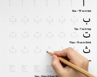 Schede di lavoro per tracciare l'alfabeto arabo, 28 attività di scrittura a mano stampabili per la scuola materna araba e l'istruzione parentale islamica