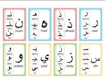Arabic Alphabet Flashcards Learn Arabic Letters for Kids, Printable Hijaiyah Cards Islamic Homeschool Arabic Alphabet Learning Tool