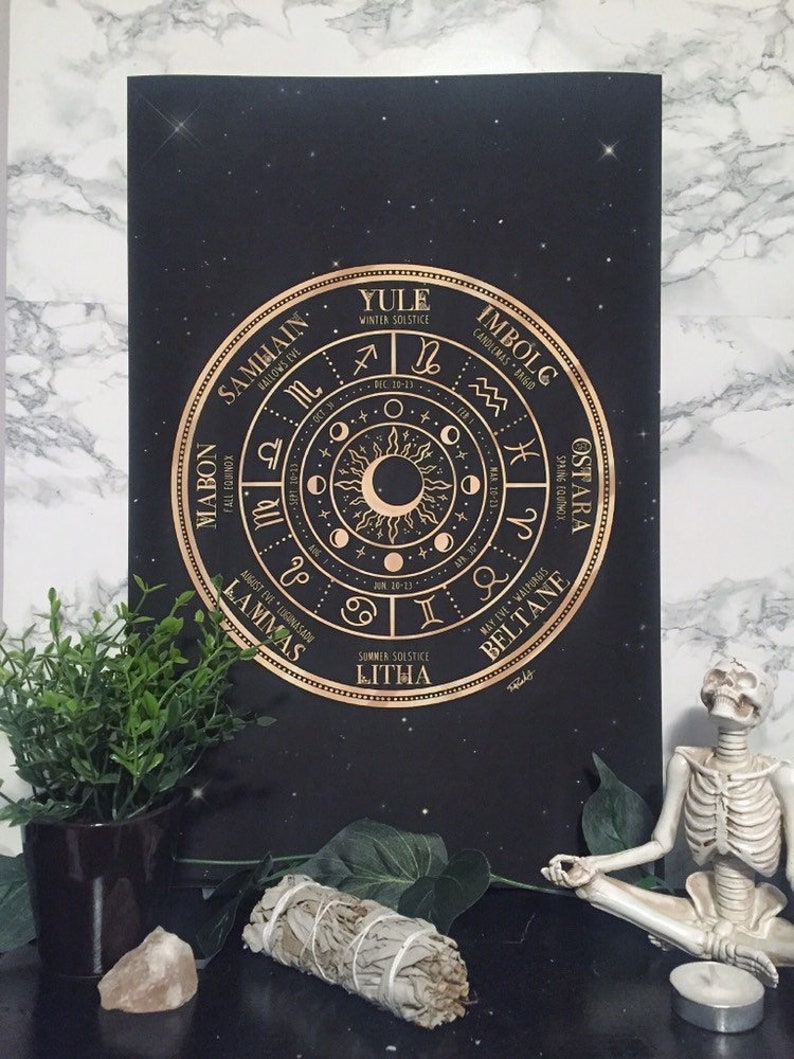 Wheel of the Year Gold Witchy Art Gothic Home Decor | Etsy
