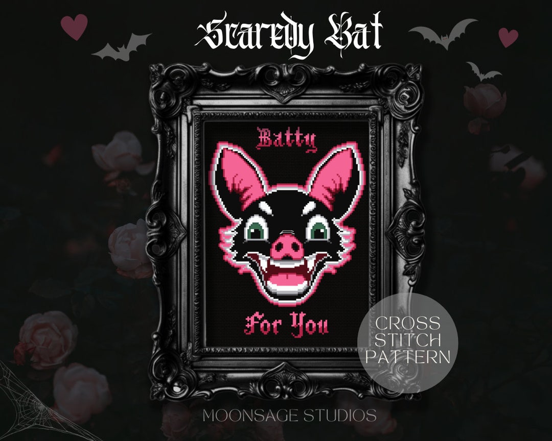 Scared Bat Pattern Valloween Scaredy Bat - Valentine's Cross Stitch Pattern | Witchy Cross ...